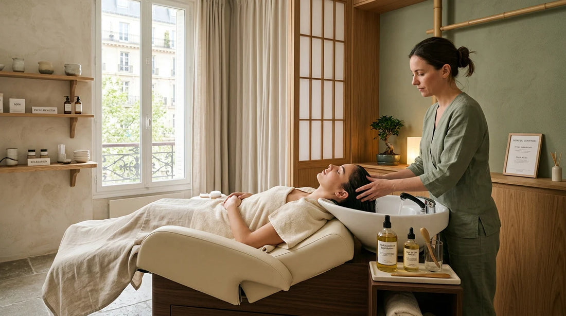 Espace bac hair spa haut de gamme dans un salon de coiffure