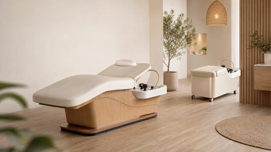 Comparaison visuelle entre une table Head Spa fixe et un bloc mobile professionnel