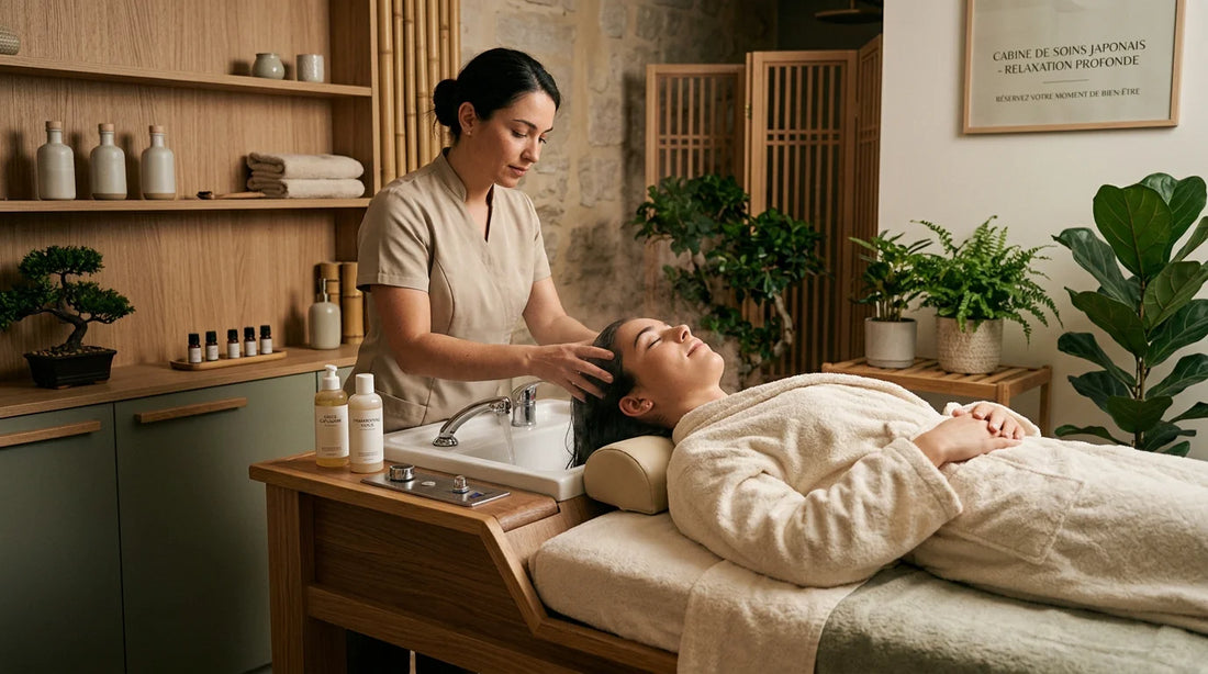 Séance de head spa professionnel dans une cabine de bien-être haut de gamme