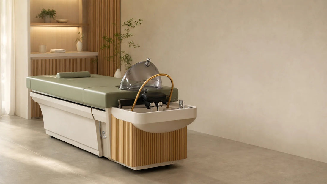 Table Head Spa professionnelle avec fumigation dans une cabine de soin