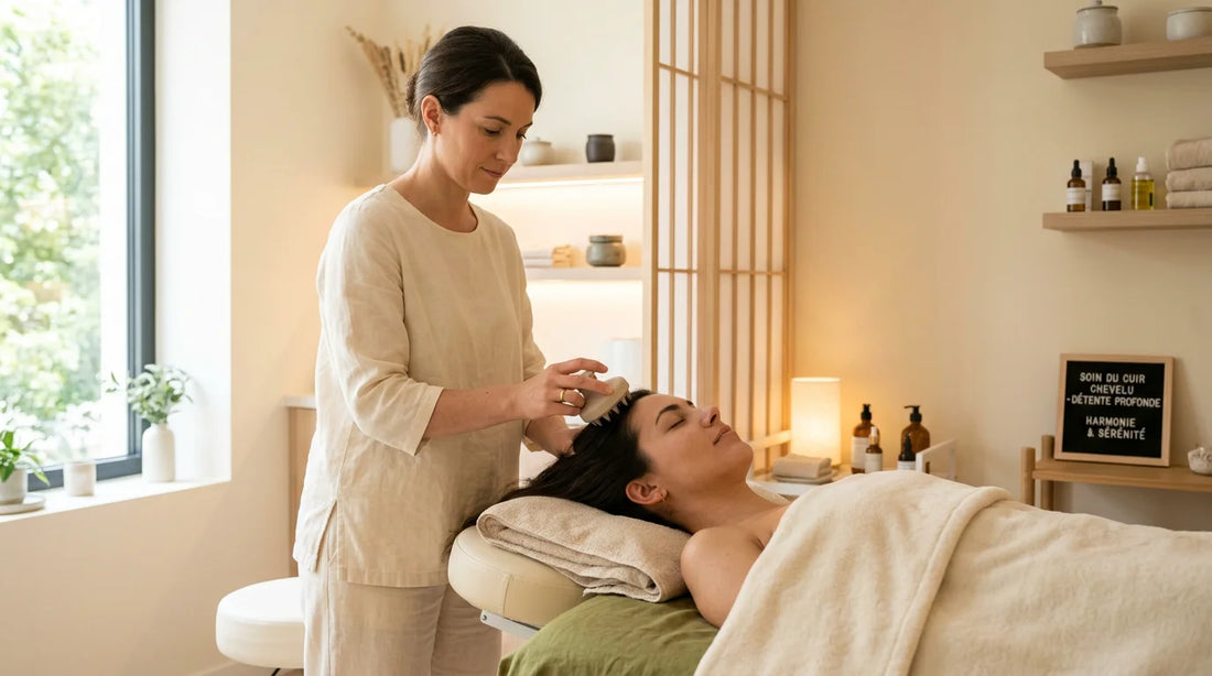 Séance de massage du cuir chevelu par appareil dans un institut de bien-être