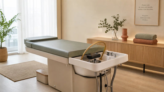 Table Head Spa professionnelle dans une cabine de bien-être lumineuse