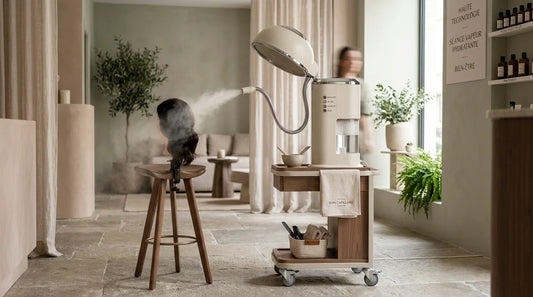 Vaporisateur capillaire professionnel sur chariot dans un salon de bien-être