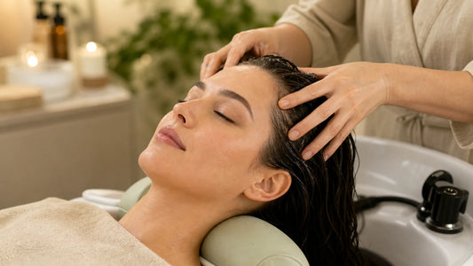 Cliente détendue pendant une séance de head spa en institut