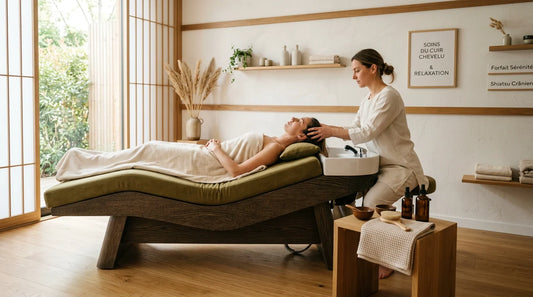 Poste de head spa professionnel dans un salon de bien-être moderne