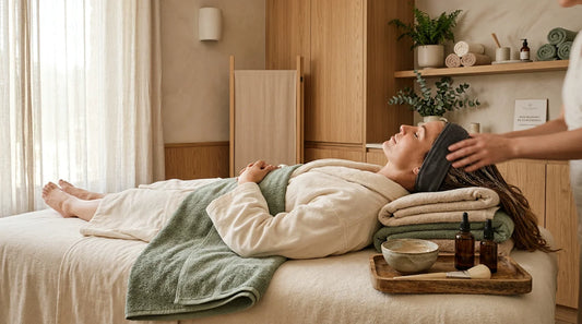 Cliente allongée pendant un soin head spa dans un espace bien-être haut de gamme