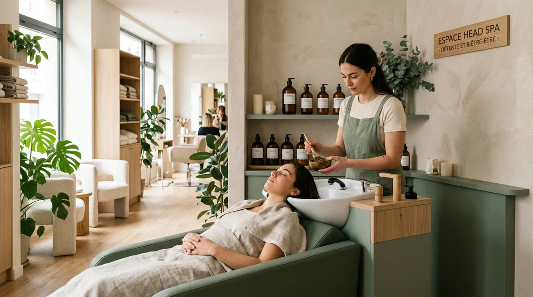 Espace head spa aménagé dans un salon de coiffure moderne
