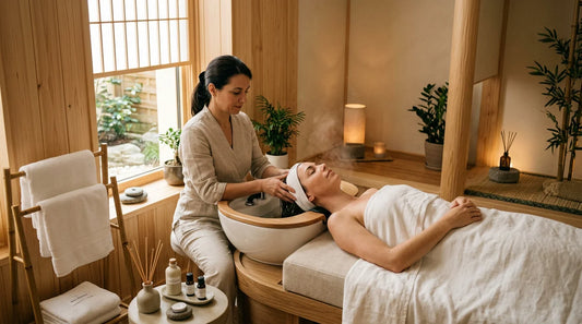Cabine de head spa professionnelle avec table de soin capillaire