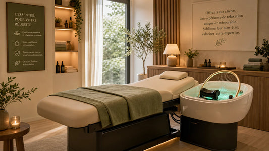 Cabine de head spa professionnelle prête pour une prestation premium en salon