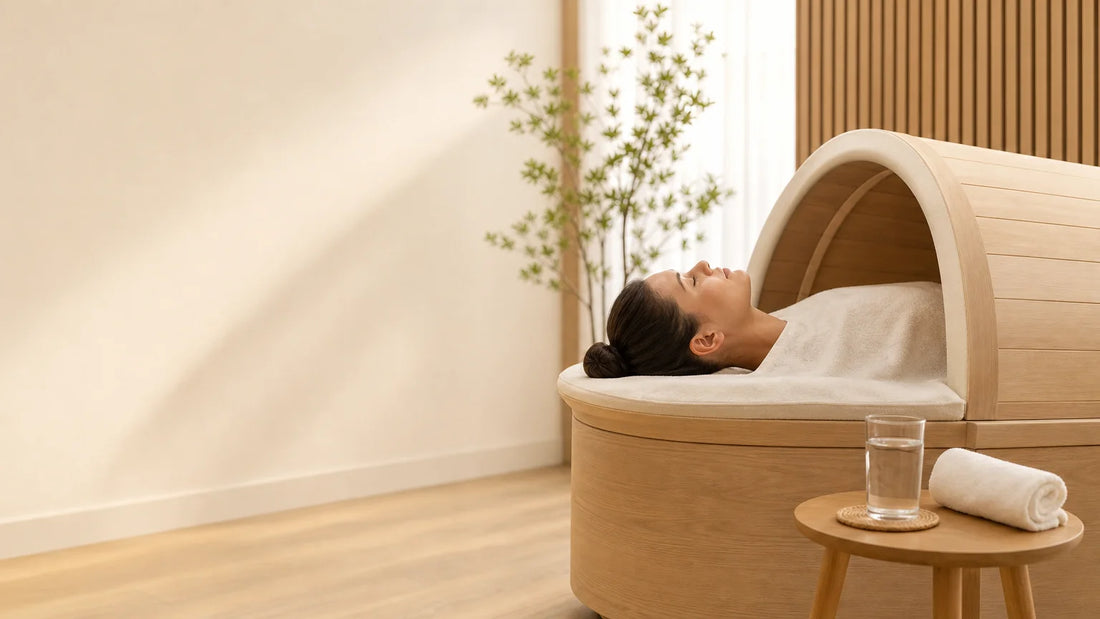 Personne utilisant un sauna japonais dôme dans un espace de bien-être