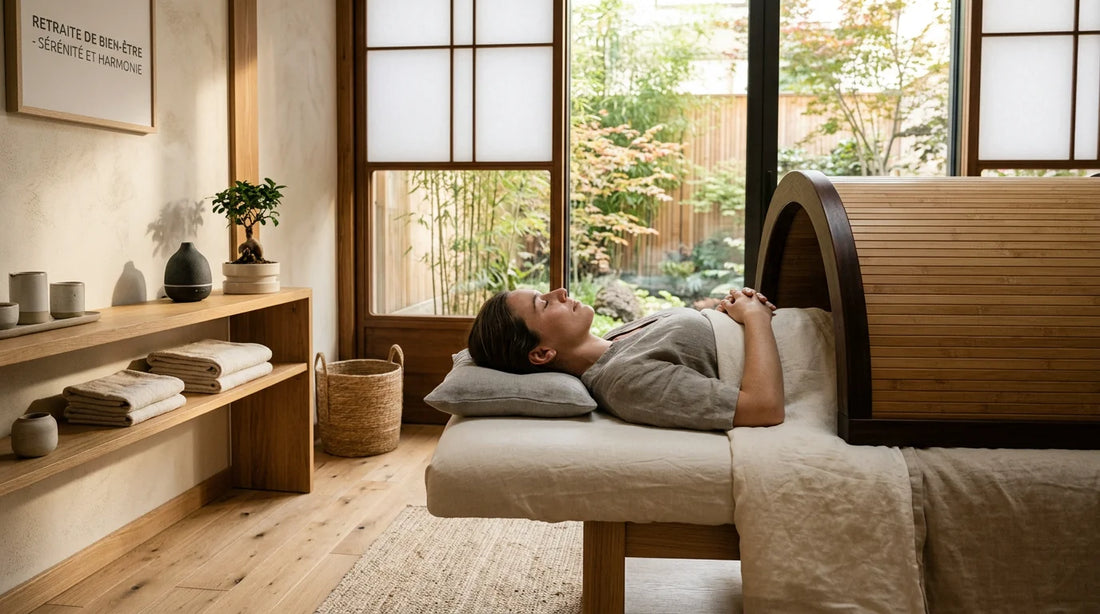 Séance de sauna japonais à infrarouges dans un institut de bien-être professionnel