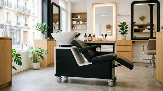 Poste de head spa portatif dans un salon de coiffure moderne