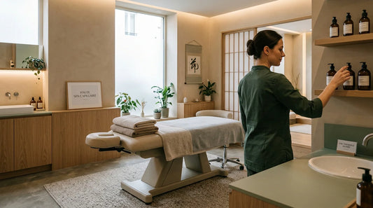 Cabine head spa professionnelle au design épuré dans un salon