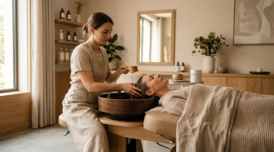 Séance de head spa japonais sur une table de soin professionnelle