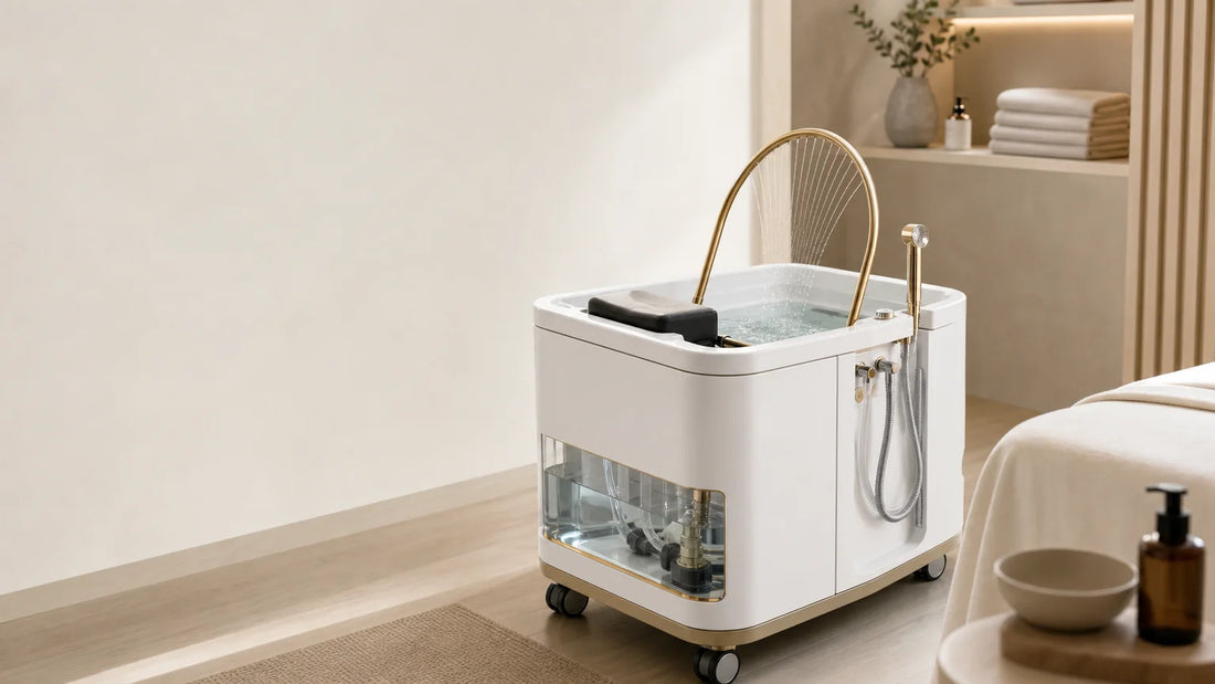 Bloc Head Spa professionnel autonome avec réservoir intégré dans une cabine de soin moderne