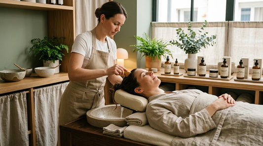 Soin head spa premium en salon avec massage du cuir chevelu sur une table dédiée