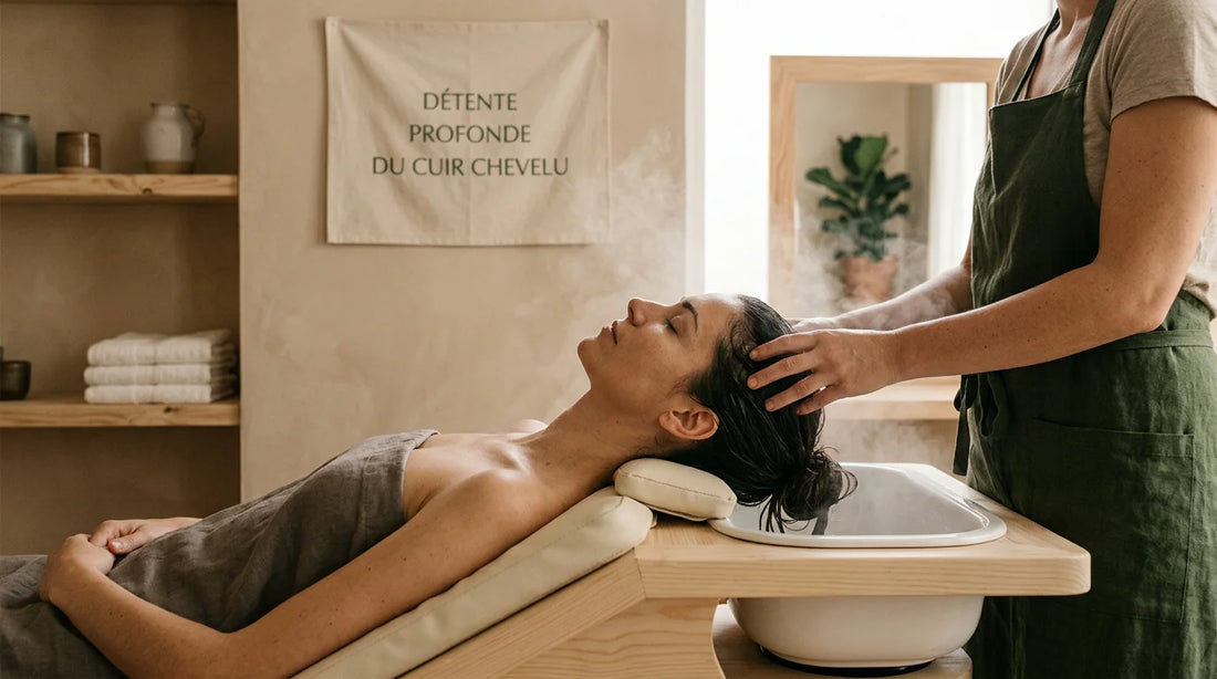Head spa japonais, soin relaxant du cuir chevelu en institut professionnel