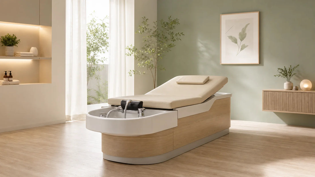 Table Head Spa professionnelle dans une cabine lumineuse