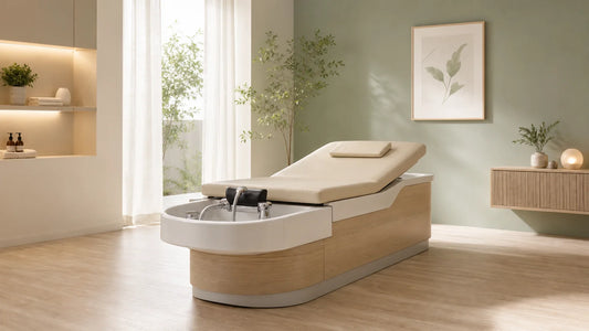 Table Head Spa professionnelle dans une cabine lumineuse