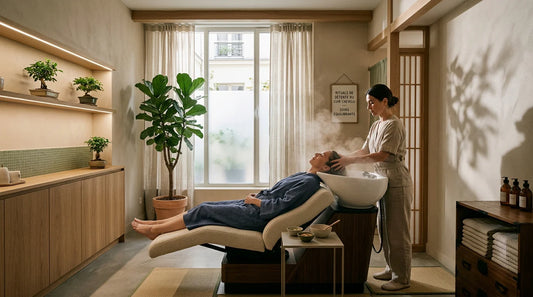 Fauteuil head spa professionnel installé dans une cabine de bien-être
