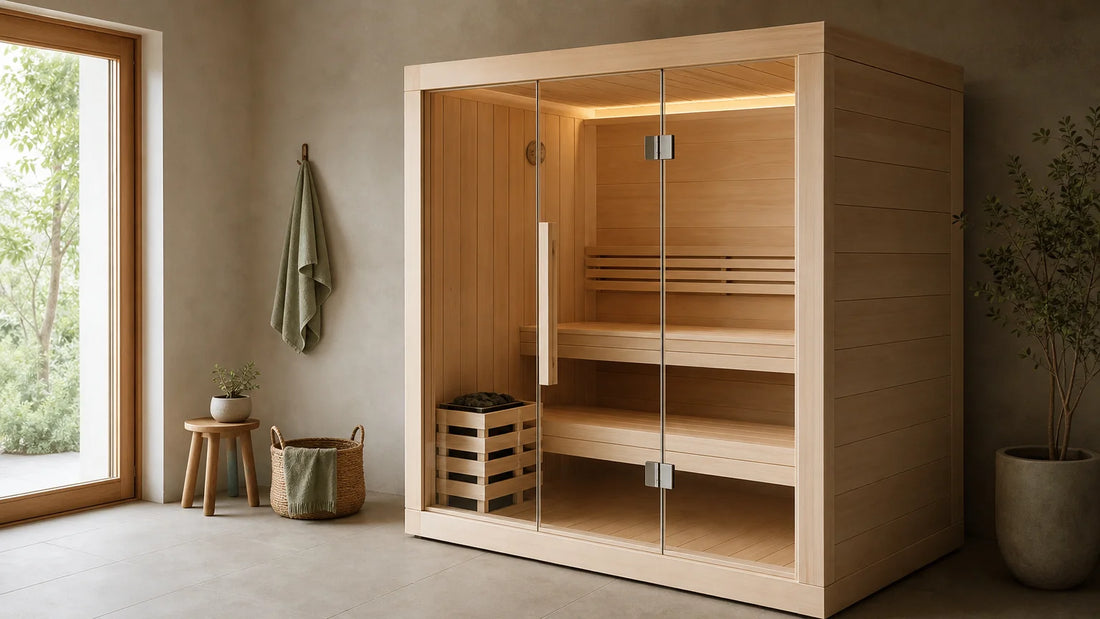 Cabine de sauna en bois installée dans une maison