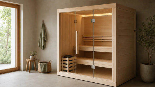 Cabine de sauna en bois installée dans une maison