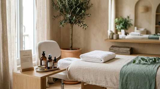 Espace head spa professionnel avec table et carte de tarifs
