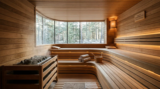 Intérieur élégant d'un sauna en bois avec éclairage chaleureux