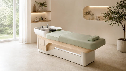 Lit Head Spa professionnel installé dans une cabine de bien-être
