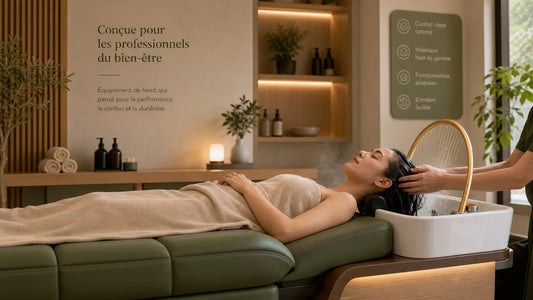 Cabine de head spa professionnelle avec table de soin et ambiance zen