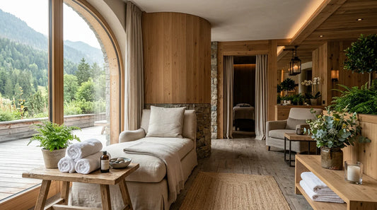 Environnement de spa haut de gamme aux tons naturels et chaleureux