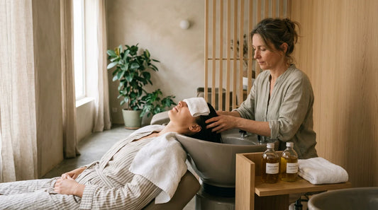 Séance de head spa japonais sur un bac professionnel en salon