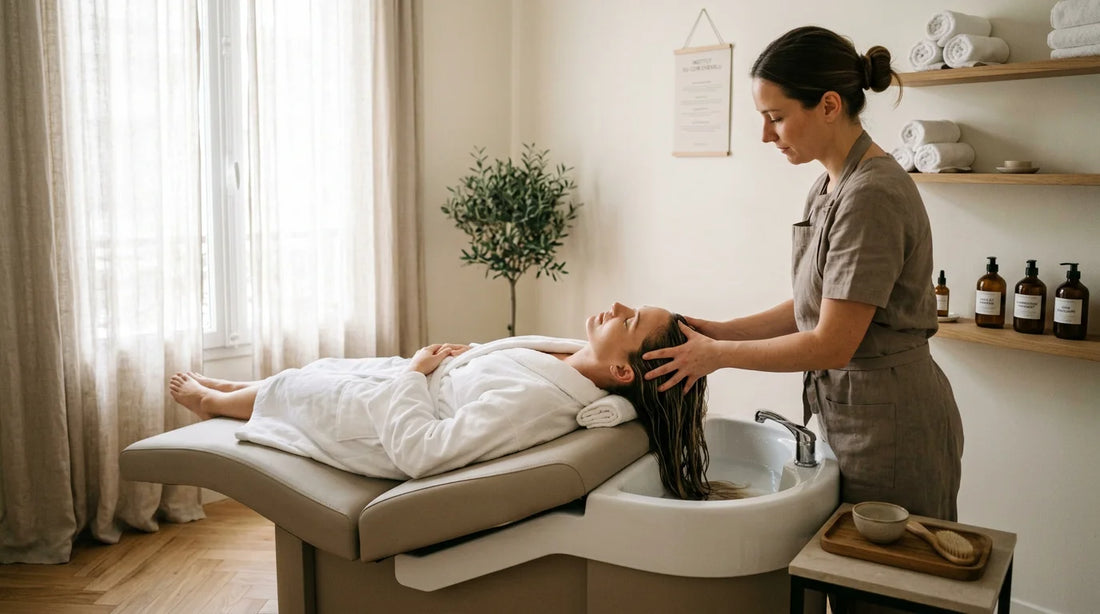 Séance de massage capillaire professionnel dans un institut de bien-être