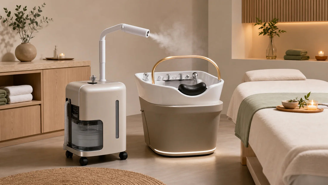 Appareil de fumigation Head Spa professionnel installé dans une cabine de soin