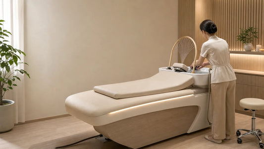 Table Head Spa professionnelle dans une cabine de soin contemporaine