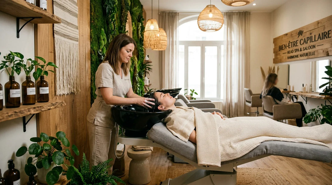 Espace head spa premium dans un salon de coiffure français