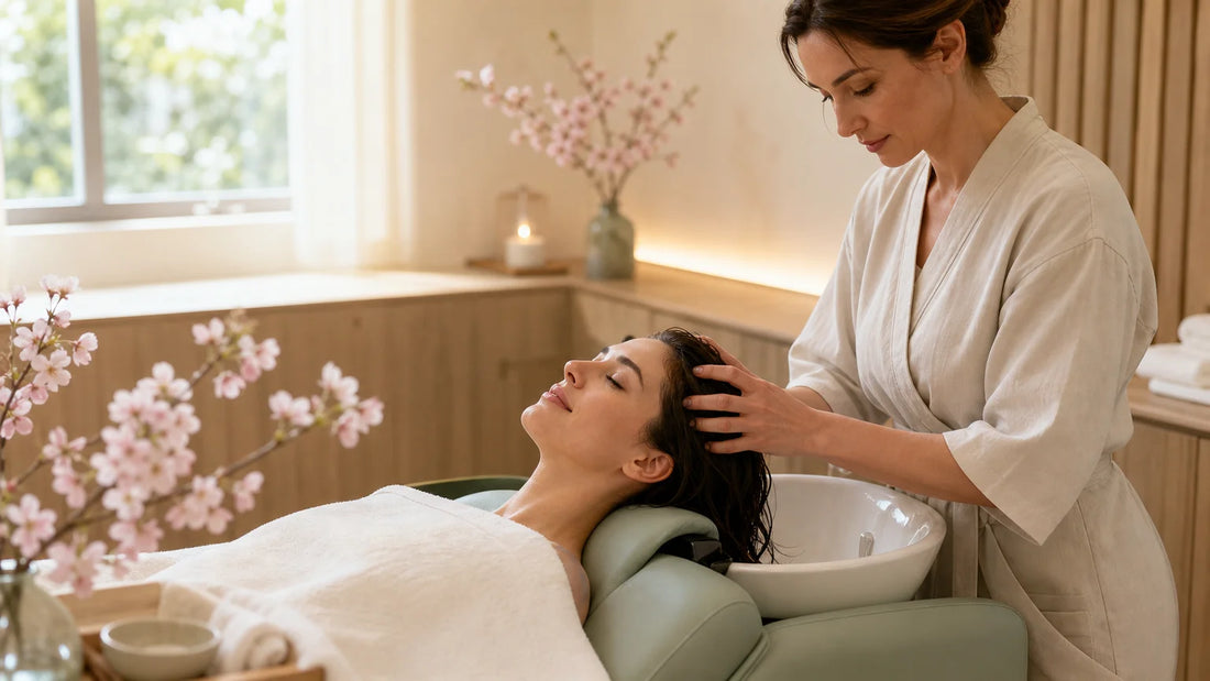 Séance de Head Spa avec massage du cuir chevelu dans une cabine apaisante