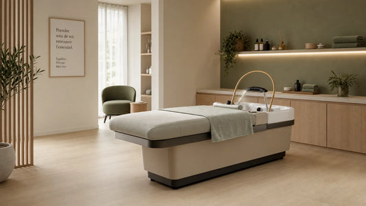 Cabine d’institut équipée d’une table Head Spa professionnelle