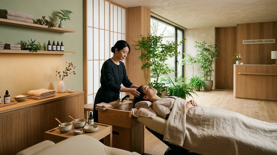 Espace bien-être premium équipé d'un poste de head spa professionnel