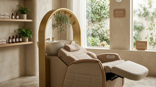 Table de head spa autonome sans plomberie dans un studio de bien-être moderne