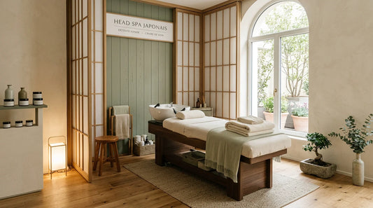 Cabine head spa professionnelle avec table de soin dans un salon de bien-être