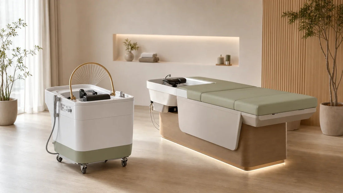Équipement Head Spa professionnel dans une cabine de soin lumineuse