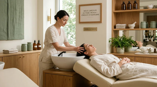 Soin head spa réalisé sur un bac professionnel dans un salon haut de gamme
