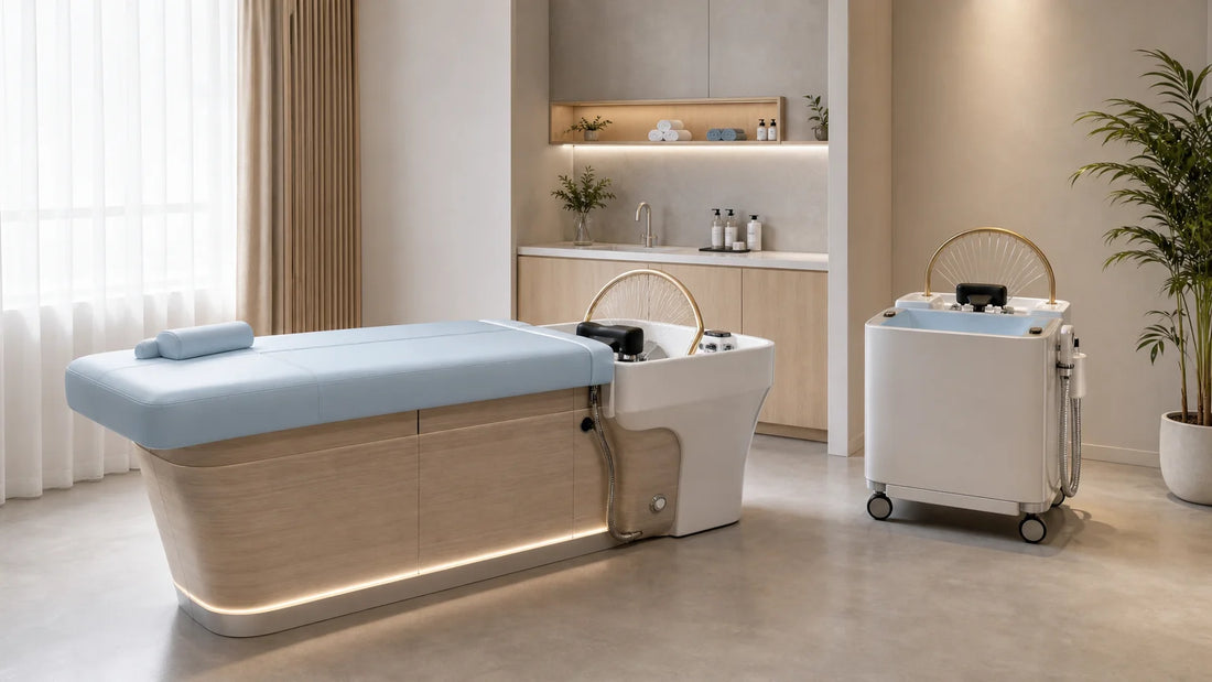 Table Head Spa fixe et bloc mobile autonome dans une cabine professionnelle